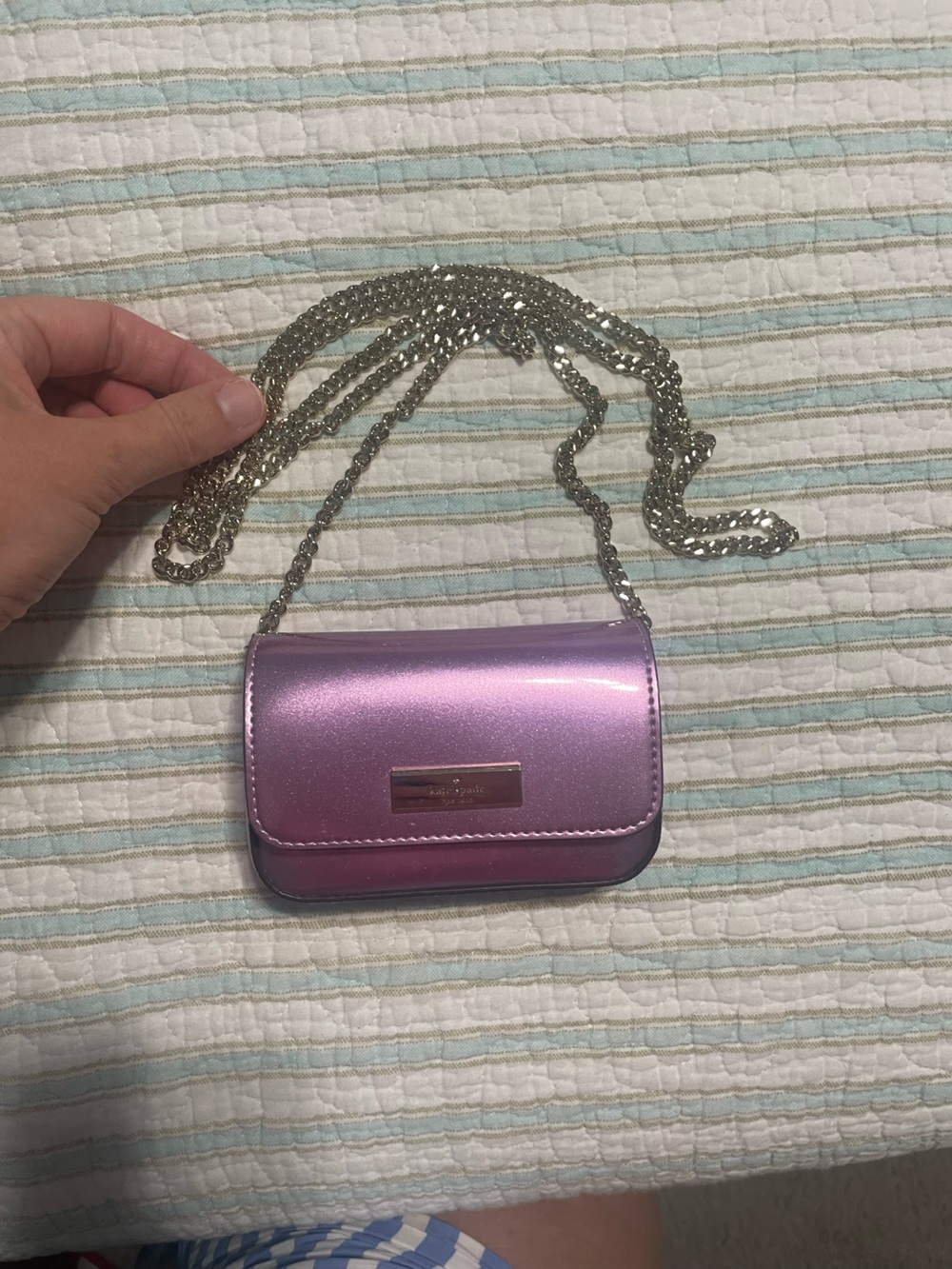 kate spade Metallic Lavender Mini Crossbody with Chain Strap